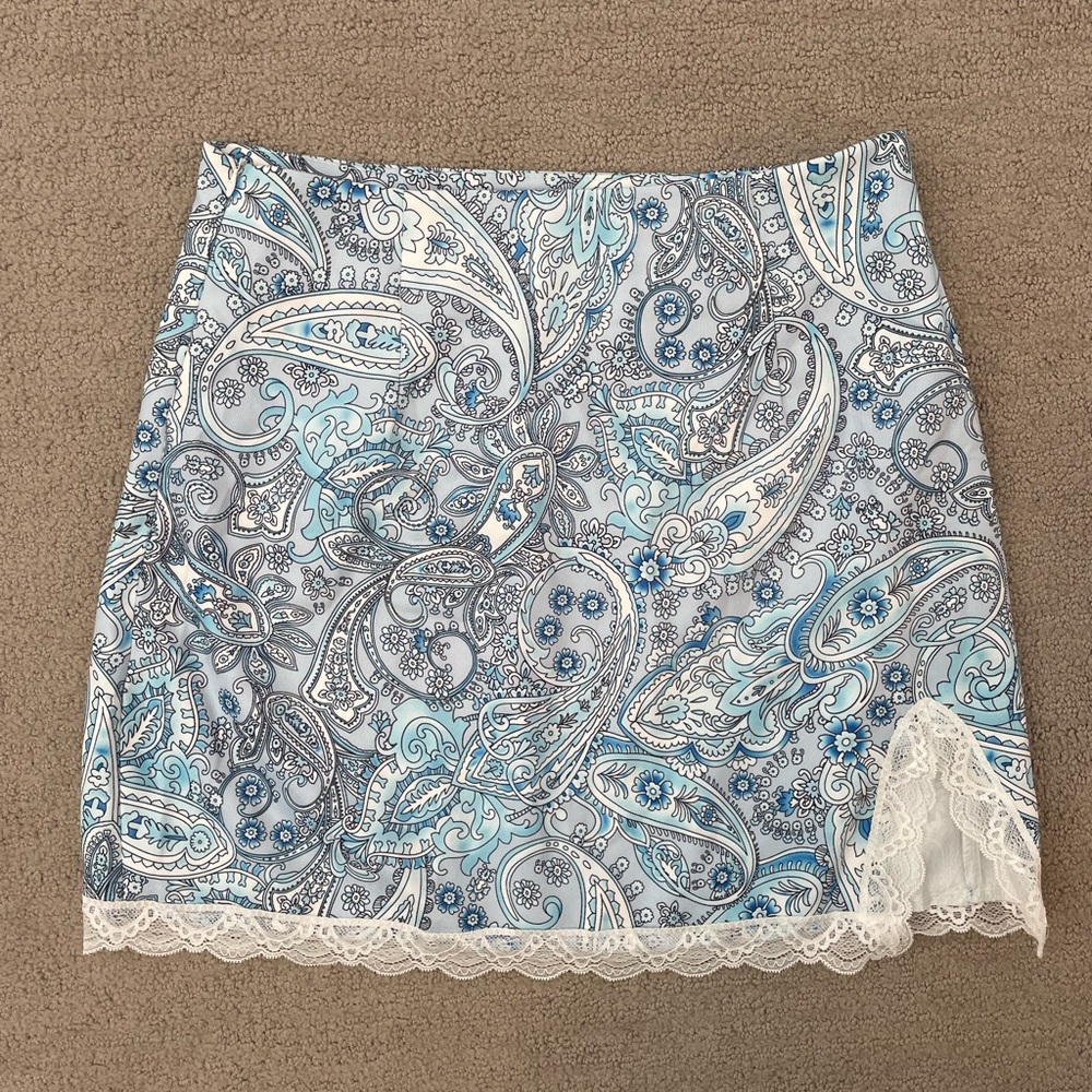 SHEIN paisley blue lace mini skirt